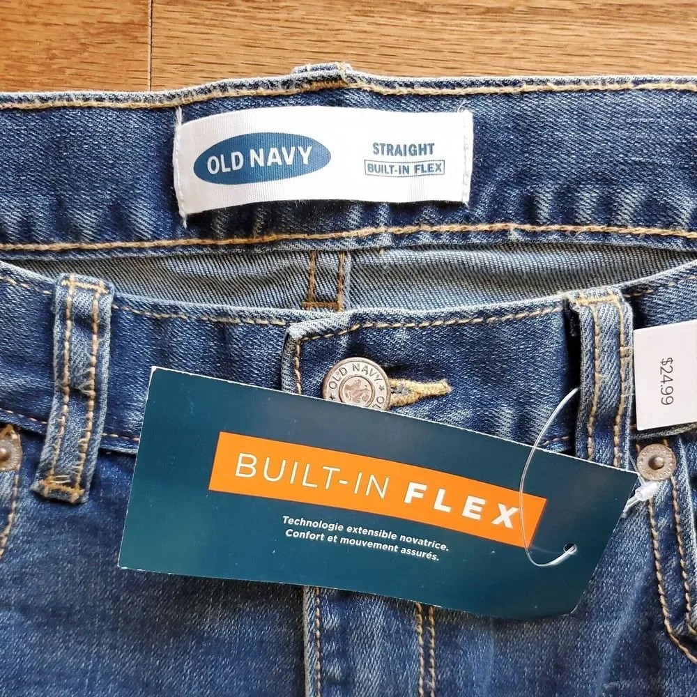 Old Navy Boys Size 18 Jeans Built In Flex Straight Leg‎ Blue Adjustable Waist
